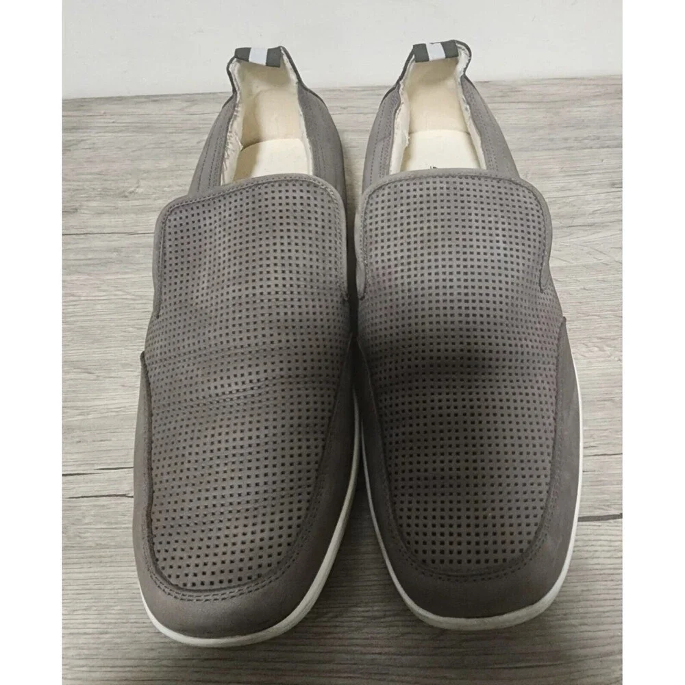 Skechers SN 62240 GRY Leather Upper Balance Slip-On Gray Men's Shoes Size 12